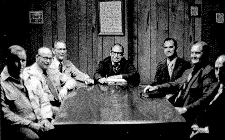 From left, Bill Albright, Frank Bair, Harold McFerron, the Rev. Gene Casey, the Rev. Henry Roberts, Gene Alford, George Chance made up the first board of education for TCCA in 1974.